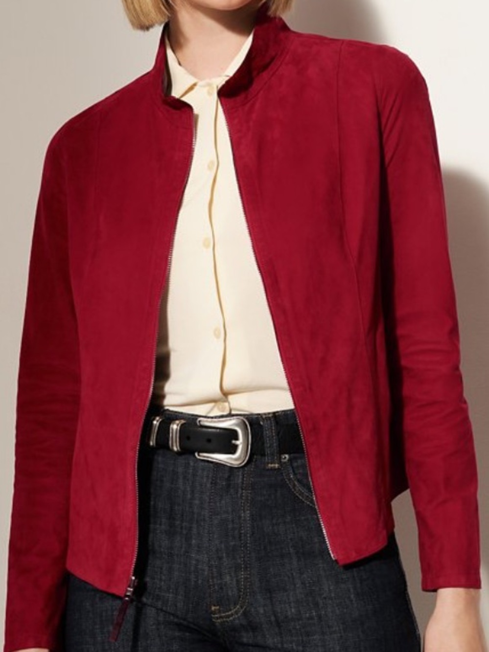 Women's Red Suede Zip-Front Jacket 
Size Large